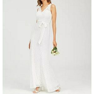 Adrianna Papell Lace V-Neck Sash wedding/vow renewal style Gown Size 14